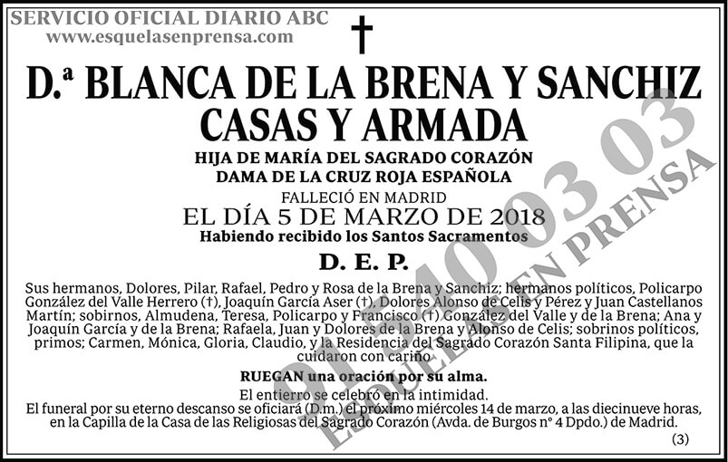 Blanca de la Brena y Sanchiz Casas y Armada